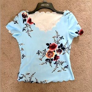 Blue Scalloped Edge Top